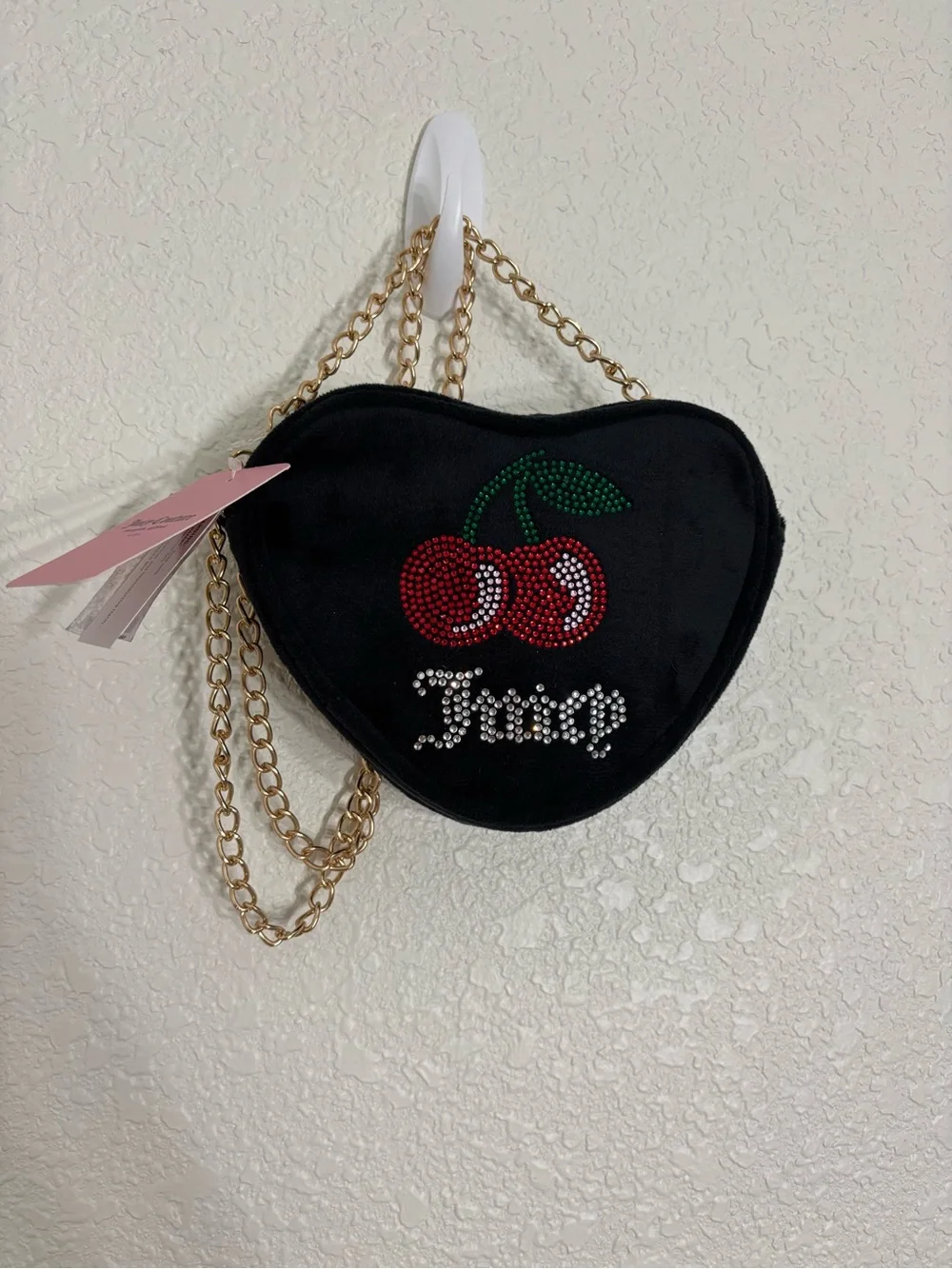 🍒NWT Juicy Couture Kids Black Heart Cherry Crossbody with Gold Chain🍒